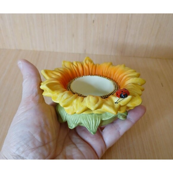 Partylite Sunflower Votive Tealight Candle Holder Ladybug Retired Flower Ceramic - Picture 12 of 16